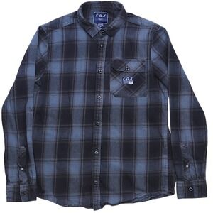 Fox Men's S Blue Grey Plaid Flannel Shirt Button Down Long Sleeve Casual
